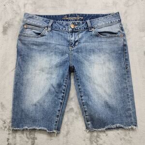 American Rag Shorts Womens 9‎ Juniors Blue Low Rise Cutoff Bermuda Stretch Denim